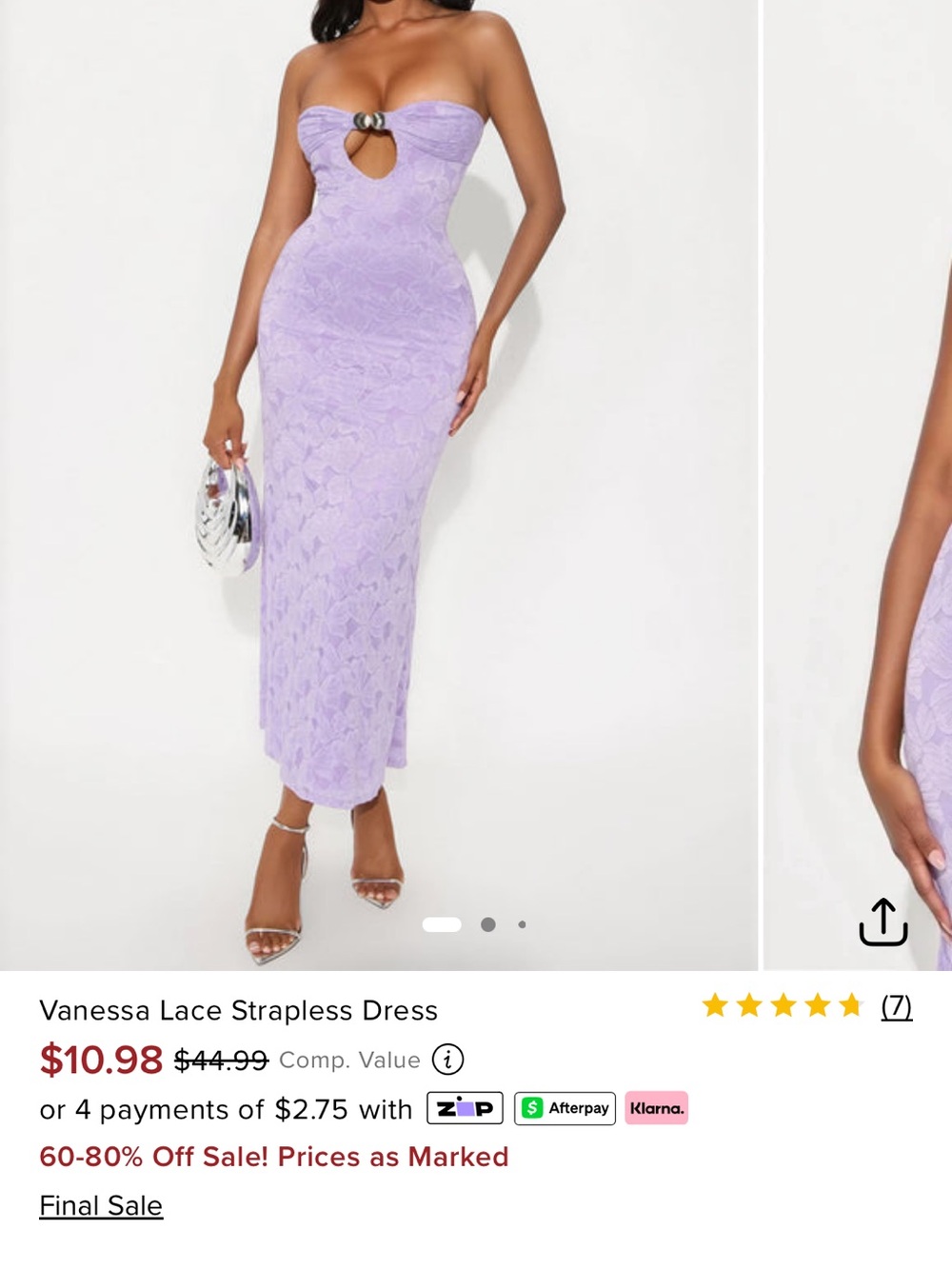 Fashion Nova Lavender Lace Strapless Midi Dress with Ring Detail